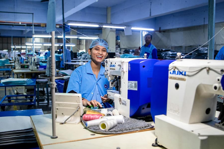 Operator finishing garments